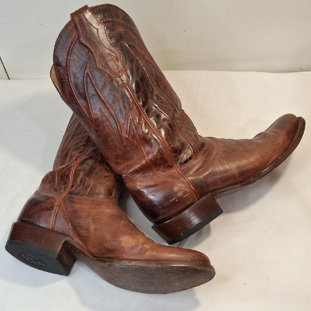 JRC & SONS Men's Brown Leather Distressed Cowboy Boots